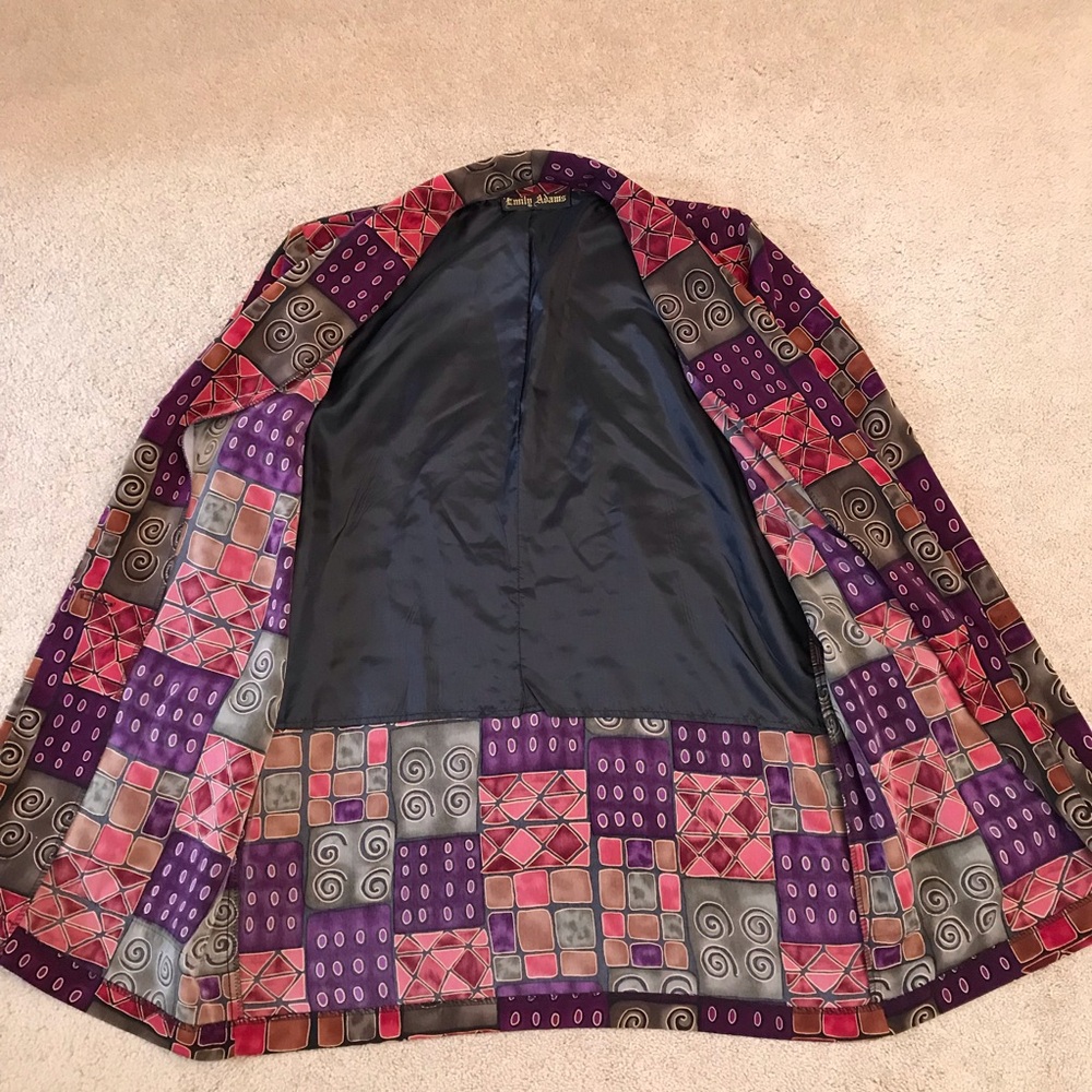 Vintage 80s Emily Adams Blazer Jacket Women Medium Geometric Pop Art Jewel Tone - Picture 5 of 9